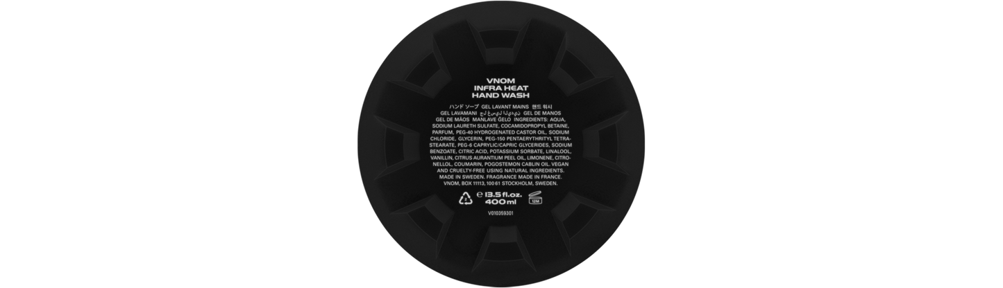 Vnom Infra Heat liquid hand wash. Powder, cosmetic dust, hot towels.